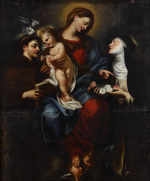 Domenico Piola, Madonna col bambino tra S. Antonio e S. Rosa